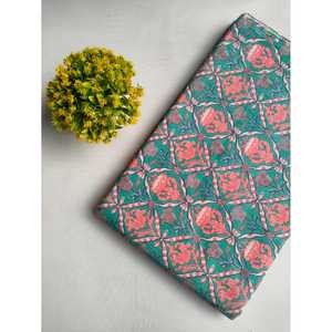 Tela de algodón orgánico puro con estampado Sanganeri, técnica de tejido de hilo peinado, densidad personalizable para interlinear - Product Image 1