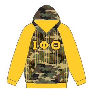 Iota Phi Theta Camo Body Gold Raglan Pinstripes Pullover Sudadera con capucha Ropa de fraternidad griega Ropa personalizada Divine Nine HBCU - Product Image 2