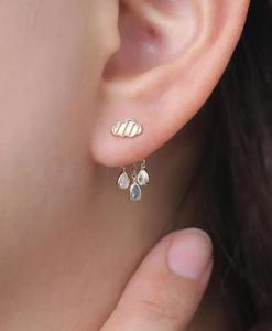 Boucle d'oreille goutte de pluie nuage en or massif 14K veste amovible en diamant bleu nuage en forme de couronne papillon dos Piercing GIA - Product Image 5