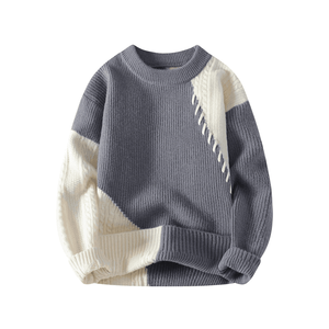 Jersey de punto de invierno para hombre OEM efecto desgastado jersey de Jacquard cuello redondo 100% algodón logotipo personalizado en la parte delantera - Product Image 5