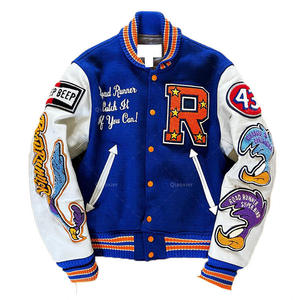 แจ็กเก็ตเบสบอลของผู้ชายแจ็คเก็ตหนังแท้สำหรับผู้ชายน้ำหนักตัวใหญ่พิเศษปักโลโก้ได้ตามต้องการ - Product Image 5