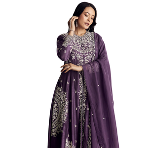 <b>Purple</b> Silk Palazzo Suit With Moti Work Wholesale <b>Women</b> Ethnic Apparel OEM Clothing Factory Supplier Custom Party Wear Suit Set - Product Image 2