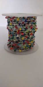 Chaîne de perles en cristal multicolores de 3 mm, chaîne de chapelet en fil de laiton plaqué or rose, perles rondes enroulées pour bijoux - Product Image 3
