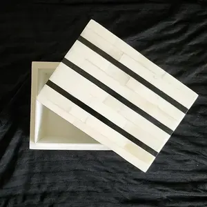 Boîte à bijoux et à mouchoirs en bois personnalisée avec incrustations d'os naturel pour collier, bracelet, bague, pendentif, boucles d'oreilles en provenance d'Inde - Product Image 1