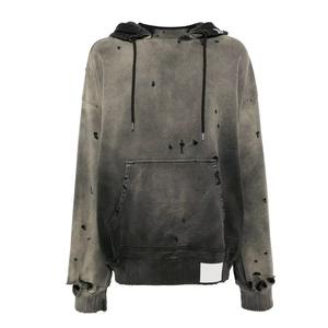 Sudadera con Capucha Vintage para Hombre, Estilo Desgastado, Teñido Liso, Tela Gruesa, Detalles de Costura Lavados, Logotipo Personalizado, Fabricante OEM ODM - Product Image 5