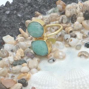 Cojín de amazonita, piedra preciosa Natural chapada en oro de 18 quilates, conjunto de bisel CERTIFICADO DE TERCEROS, anillo de declaración elegante de moda para mujer, boda - Product Image 6