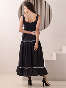 Women's Cotton Blend Sleeveless Midi/Below knee Solid Hemline <b>Fit</b> and Flare <b>Dress</b> - Product Image 5