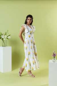 Vestidos largos de algodón cómodos personalizados para mujer Vestidos estampados con estilo único con decoración de botones para regalar - Product Image 3