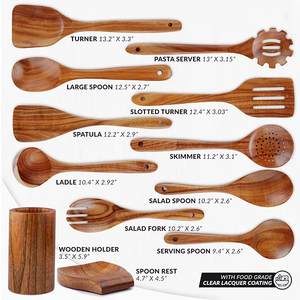 متوفر بالجملة: مجموعة أدوات مطبخ خشبية للطهي، ملعقة خشبية من خشب الساج، شوكة سلطة لأدوات المطبخ - Product Image 2