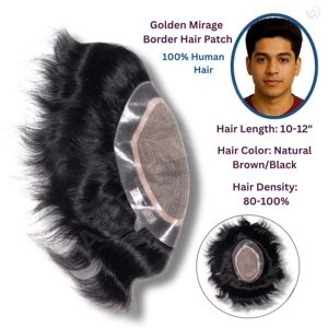 PBaria iPIECE Miraz Border Premium-Peluca de cabello para hombre con encaje frontal Mirage PU Technique Indian Remy Hair Premium Toupee - Product Image 3