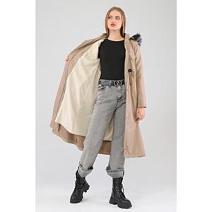 Trench con cappuccio in pelliccia lunga invernale da donna