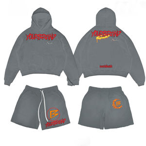 Manufacturer's New Arrival Custom Men's <b>Hoodie</b> and Shorts Set Street Style Cotton Two-Piece Printed <b>hoodies</b> and shorts set's - Product Image 3