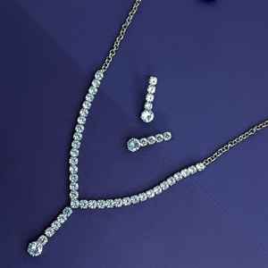 Proveedor de joyería fina India borla CZ cristal Trandy tono plateado gargantilla collar de novia conjunto pendientes colgantes joyería para mujer - Product Image 2