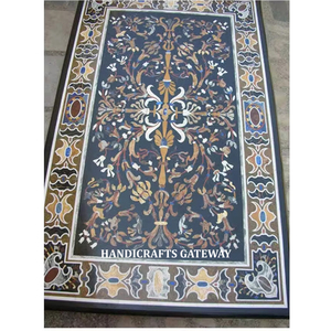 Fabricante de mesa de comedor con incrustaciones de mármol negro con superficie lisa pulida y brillante para la decoración del hogar y la sala de estar - Product Image 1