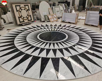 Luxuriöses Foyer-Design Blumen-Wasserstrahl-Medaillon Runde Marmorfliesen Maßgefertigtes Schwarz-Weißes Marmor-Wasserstrahl-Medaillon Teppich