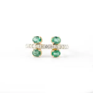 Customized Jewelry 14k Solid White Gold Oval Cut Emerald and Diamond Ring Unique Trendy Women Fashion Jewelry Rings Top Sale