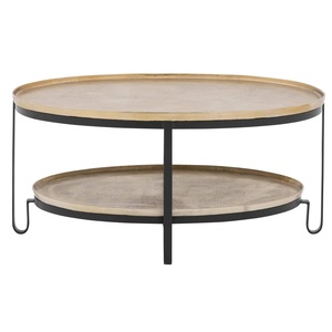 Mesa de Centro de Metal de Diseño Más Reciente y Más Vendida, Acabado Antiguo de Latón, Tapa Ovalada, Mesa de Centro de Altura Baja para Muebles de Sala de Estar - Product Image 3
