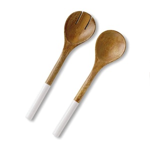 Serviteurs à salade en résine d'acacia blanc Ensemble de cuillères à salade en bois faites à la main Fourchettes Ustensiles Cuillère de cuisine Cadeau - Product Image 6