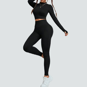 Trendin 'Custom Private Label Taille élastique Ensemble de yoga pour femmes Impression entièrement personnalisée Ensemble de yoga pour femmes de couleur unie - Product Image 3