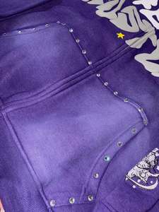 Ventes en gros de sweats à capuche pour femmes, streetwear d'hiver, personnalisés, en coton délavé au soleil, doublés de polaire, imprimés, avec pierres précieuses en cristal, fermeture éclair - Product Image 5