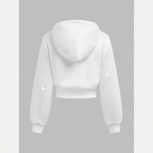 Trendy Stylish Rhinestone <b>Hoodies</b> High Quality <b>Zip</b> <b>up</b> Hoodie Fashion Crop Bling Bling Rhinestone Hoodie for Women OEM supplier - Product Image 4