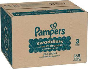 Couches Pampers Swaddlers, taille 3 (13-26 lbs), 168 unités, absorbantes, gardent bébé au sec et confortable, sûres pour la peau, couches jetables pour bébé - Product Image 1