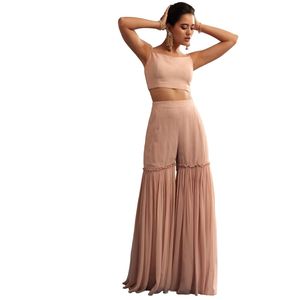 Blush Pink Embroidered Kaftan Sharara Set in <b>Organza</b> Luxury Party and Wedding Reception Wear Womens Designer Outfit - Product Image 2