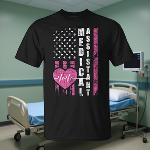 T-shirt da assistente medico con bandiera USA, manica corta, girocollo, unisex, per adulti, maglietta promozionale per operatori sanitari - Product Image 3