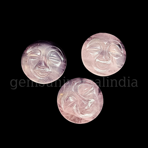 Pierre précieuse de forme de visage de quartz rose naturel, cabochon sculpté de visage de pleine lune, pierre précieuse lâche sculptée de visage, cabochon de visage, vente de 20mm - Product Image 5