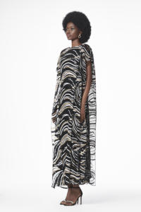 ENZO&LEO Local Brand From Vietnam Zebra <b>Striped</b> Sequin Dress with Boat-neck Tea-Length Oversized Luxury Straight Silhouette - Product Image 3