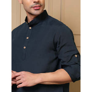 Navy Blue Cotton Kurta With Pant <b>Men</b> Co-ord Set - Product Image 2