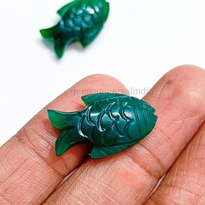Natural Green <b>Onyx</b> Fish Carved Gemstone, Green <b>Onyx</b> Fish Shape Gemstone, <b>Onyx</b> Loose Hand Carving Fish Charm, Carved Fish 25x15mm - Product Image 5