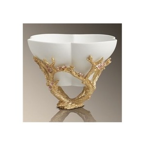 ชามโลหะสีขาวพร้อมขาตั้งสีทอง - Product Image 1