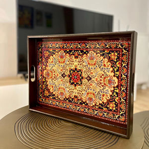 Plateau de service artisanal en bois Art Déco avec travail Meena pour la maison, la cuisine, la table à manger, organisateur décoratif utilitaire - Product Image 1