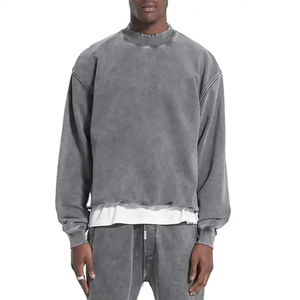 Sudadera lavada a la piedra vintage, sudaderas con capucha lavadas con ácido desgastadas y cuello redondo de 500g/m² - Product Image 1