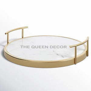 ถาดโลหะสแตนเลสพร้อมหินอ่อนทรงกลมสีทองสำหรับตกแต่งบ้านและโรงแรมสำหรับเสิร์ฟแบบพรีเมียมดีไซน์ใหม่ - Product Image 1