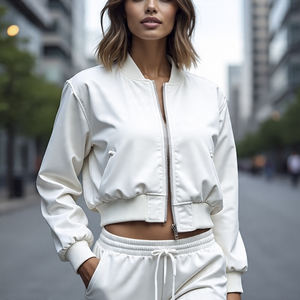 แจ็กเก็ตบอมเบอร์สั้นผู้หญิง, เสื้อสตรีทแวร์น้ำหนักเบาโพลีเอสเตอร์น้ำหนักเบากันน้ำออกแบบโลโก้ได้ตามต้องการ - Product Image 6