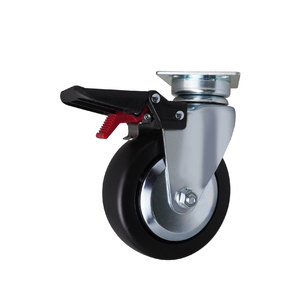 Roues à roulettes industrielles de 125 mm, robustes, noires, en PP, anti-crevaison, avec frein avant et double roulement à billes - Product Image 1