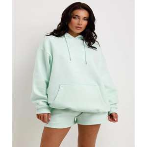 Conjunto de Sudadera con capucha y pantalones cortos informales para mujer, tela transpirable, Ideal para verano, Primavera y actividades diarias - Product Image 2