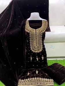 Vestido de mujer de terciopelo paquistaní elegante para trabajo pesado con hermoso bordado a mano, peso ligero, precio al por mayor, vestido de invierno - Product Image 4