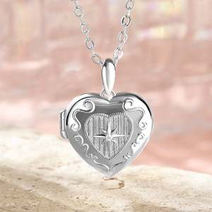 Jeulia Gold Plated Stainless Steel Personalized Heart Photo <b>Locket</b> Necklace with Birthstone - Product Image 5