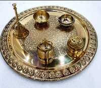 Meilleure vente Top qualité en laiton Pooja Thali ensemble pour la maison Temple Pooja Thali décoratif en laiton Pooja articles pour cadeau pour la décoration