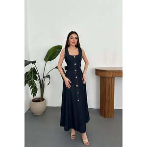 Vestido de Mezclilla Azul con Botones Decorativos - Azul - Product Image 1