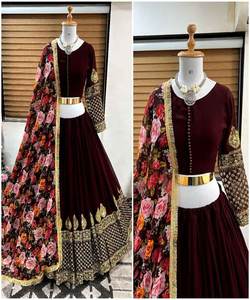 Lehenga choli เสื้อทำงานเจ้าสาวปักลายสีแดงเข้มกับมุกหินชุดอินเดียและปากีสถานสำหรับปาร์ตี้ lehenga choli - Product Image 2