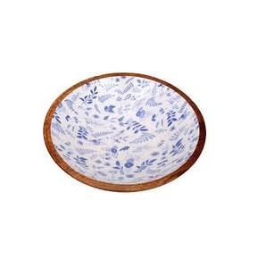 Tazón de Ensalada de Madera de Mango Ecológico Hecho a Mano al por Mayor, Diseño Floral Azul y Blanco Vintage Moderno, Plato para Servir, Tazón para Cocina del Hogar - Product Image 2