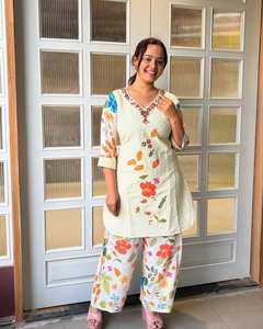 Conjunto de Top y Pantalón de Algodón Puro con Estampado Digital de Diseño Elegante, Ideal para la Oficina, Eventos Festivos y Uso Diario - Product Image 2