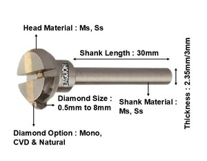 2mm Mono 80 Grade Diamant Volant Convexe Doublure Conception 125 Facettage Outil de Gravure pour Bijoux Convexe Doublure Outils Équipement - Product Image 4