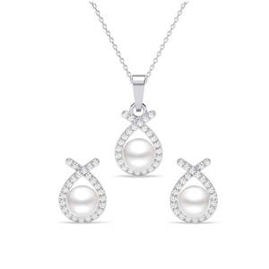Conjunto de Joyería de Perlas de Agua Dulce Asal Plateadas, Diseño Geométrico Clásico y Moderno, Chapado en Oro, Oro Rosa y Diamantes, para Regalo de Boda o Fiesta - Product Image 1