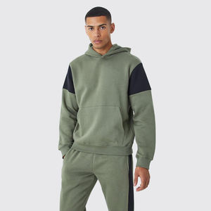 ชุดกีฬาลำลองผู้ชายชุดวิ่งสีดำสีเขียวมะกอกมีฮู้ดชุด100% ผ้าฝ้ายสวมใส่สบายสำหรับเล่นกีฬาฟิตเนส - Product Image 2