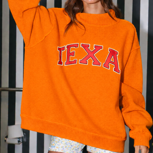 Women Oversized <b>Stand</b> Collar Printed Pullover Sweatshirt with Badge Sequined Fleece Fabric Winter Autumn Casual Top - Product Image 3